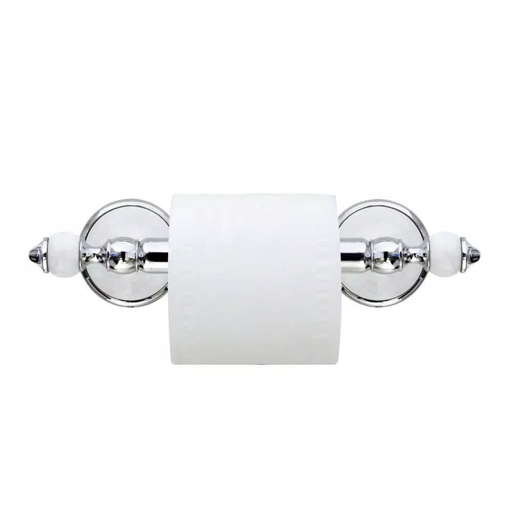 MODONA ARORA Toilet Paper Holder - White Porcelain & Polished Chrome Stainless Steel Roller