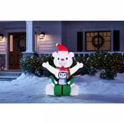 Home Accents Holiday 4 ft. Airblown Inflatables Christmas Polar Bear and Penguin Scene with LED Lights thumbnail 2