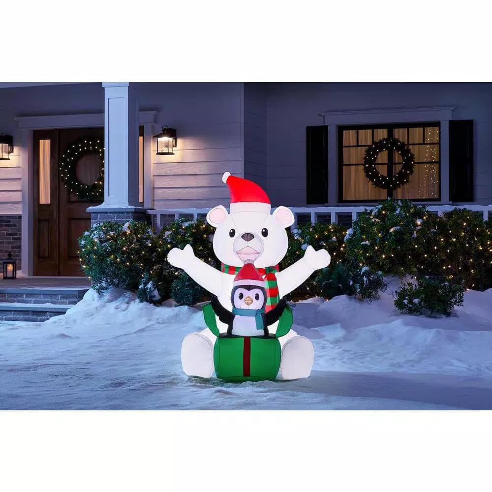 Home Accents Holiday 4 ft. Airblown Inflatables Christmas Polar Bear and Penguin Scene with LED Lights