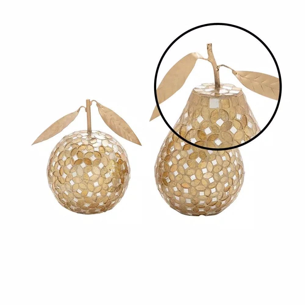 LITTON LANE Modern Reflections Gold and Silver Glass Mosaic Apple and Pear Decor Set of 2