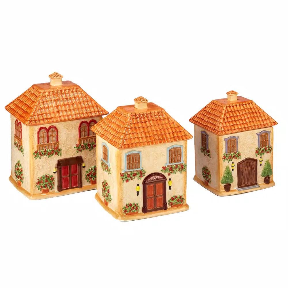 Certified International Piazzette 3-Piece Ceramic Canister Set, Multi-Colored Traditional Design