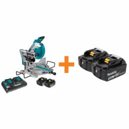 Makita 10 in. Dual-Bevel Sliding Compound Miter Saw X2 LXT Brushless Cordless with Laser and 5.0 Ah Batteries thumbnail 1