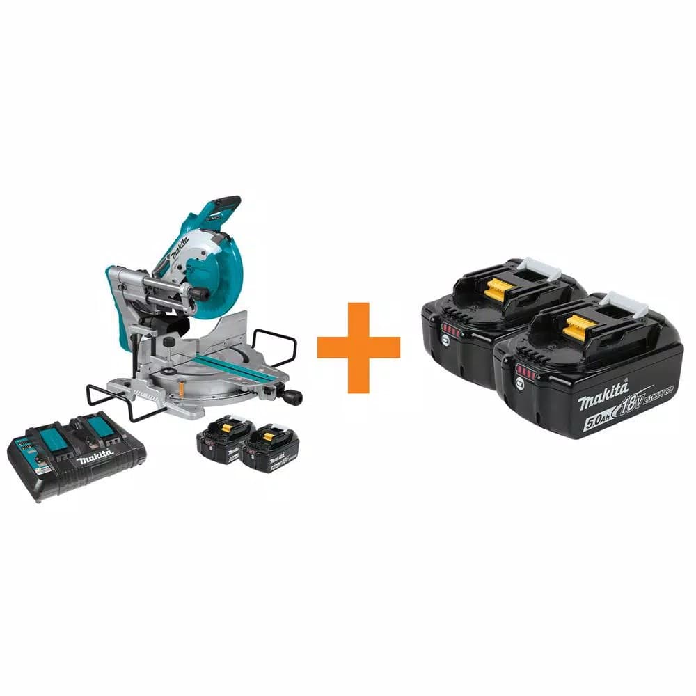 Makita 10 in. Dual-Bevel Sliding Compound Miter Saw X2 LXT Brushless Cordless with Laser and 5.0 Ah Batteries