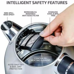 Ovente KS777 1.7L Stainless Steel Electric Kettle, 1500W Rapid Boil with Auto Shut-Off thumbnail 5