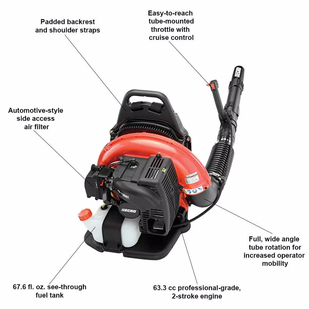 ECHO PB-755ST 63.3cc Gas Backpack Leaf Blower, 651 CFM, 233 MPH