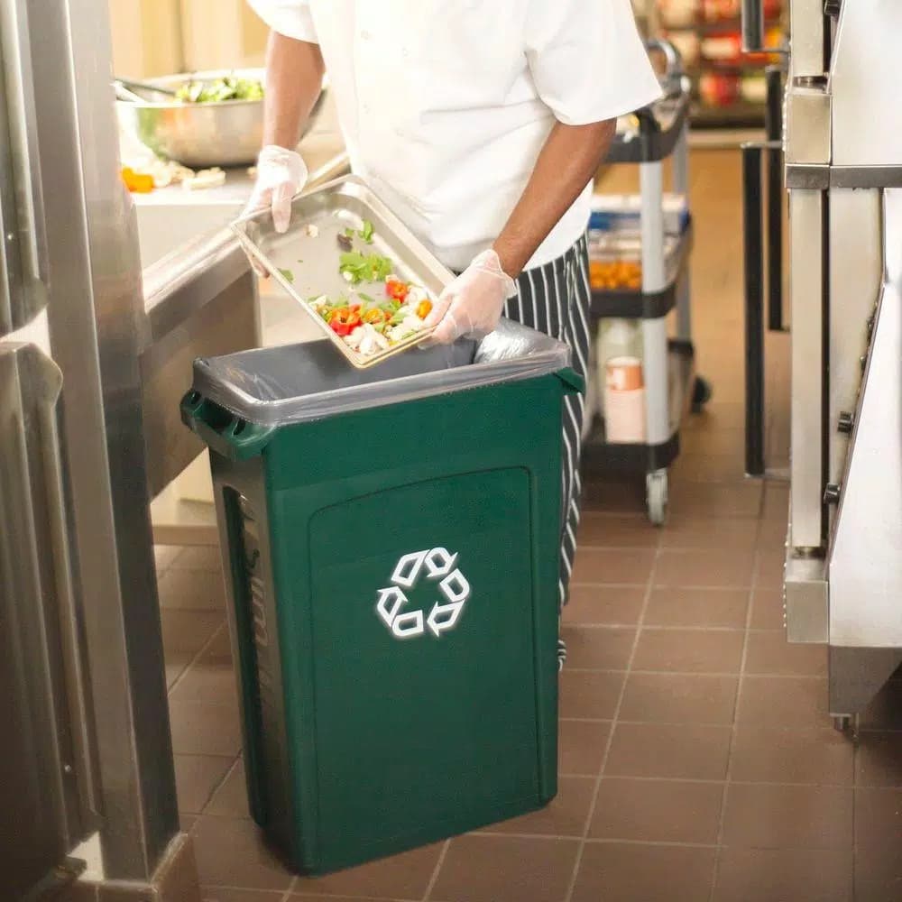 Rubbermaid Commercial Products Slim Jim 23 Gallon Green Recycling Bin with Venting Channels