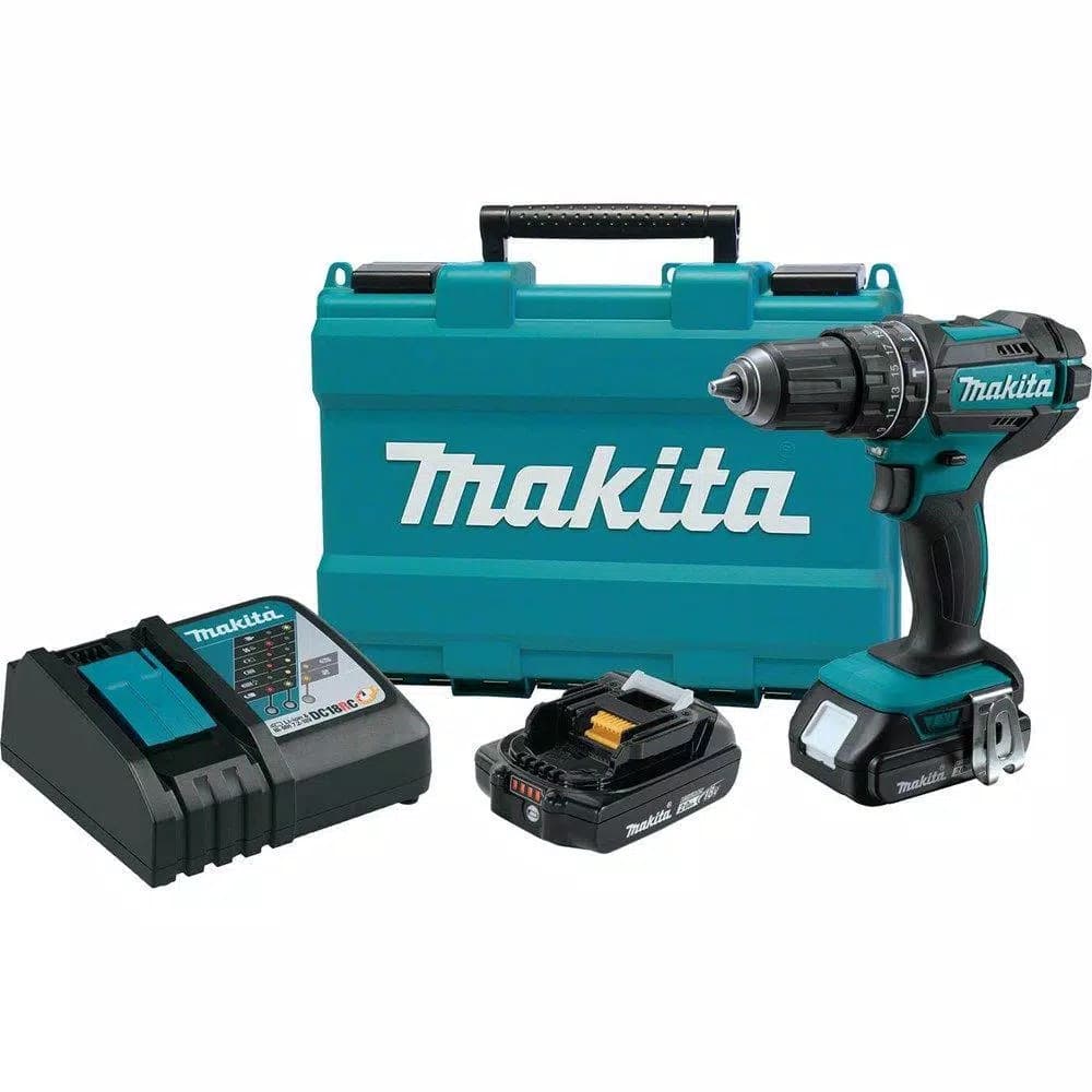 Makita 18V LXT Cordless 1/2 in. Compact Hammer Driver Drill Kit with Two 2.0 Ah Batteries, Charger, and Case