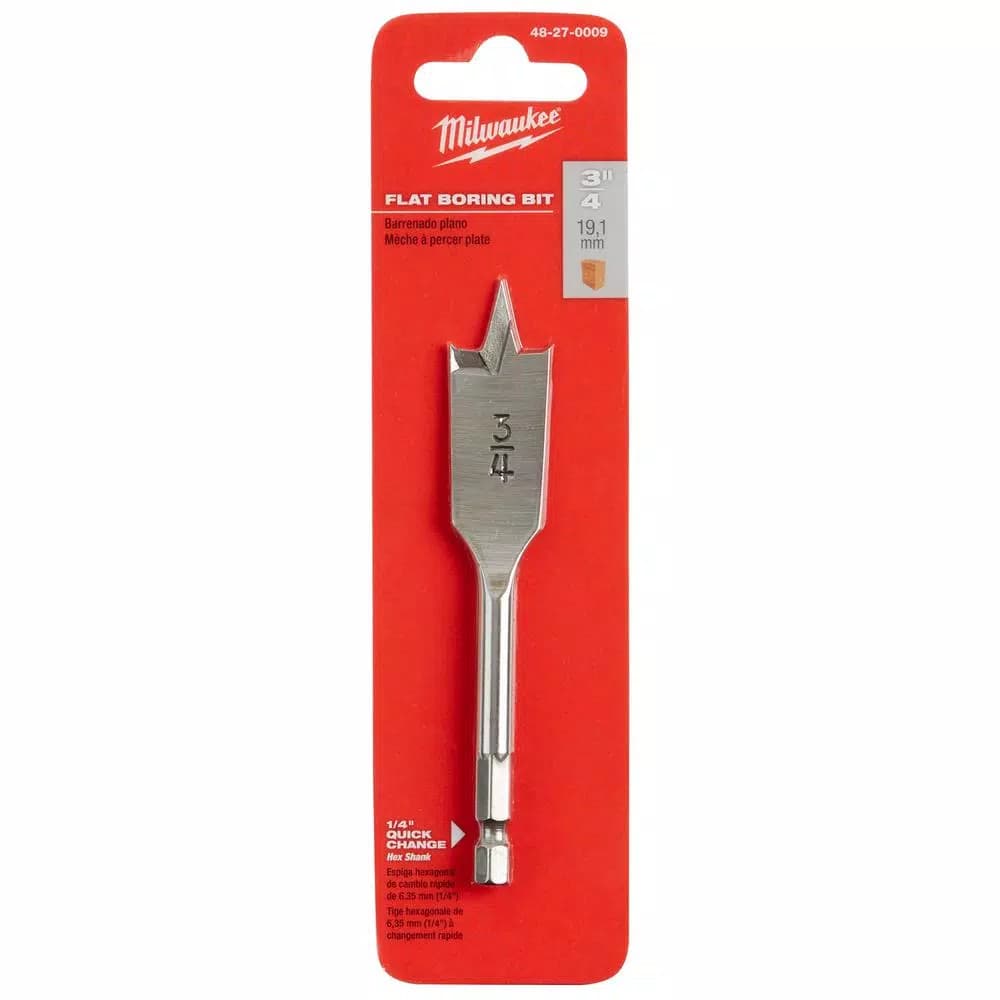 Milwaukee 3/4 in. x 4.5 in. Flat Spade Boring Bit, Heat-Treated High Carbon Steel