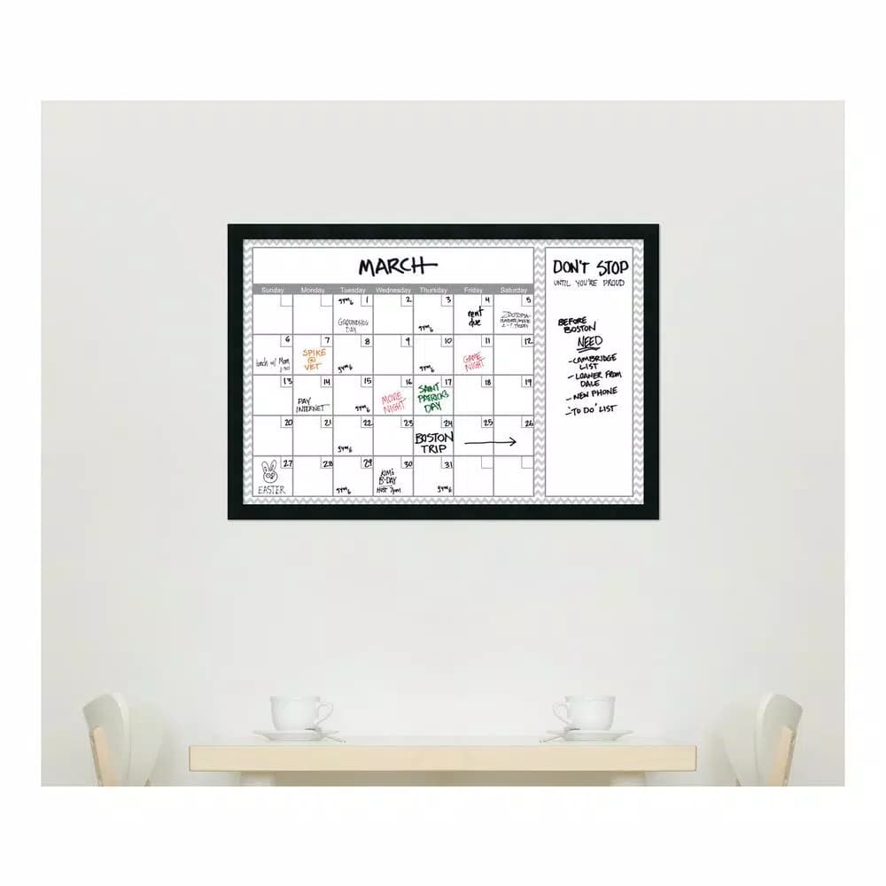 Amanti Art Grey Chevron Framed Glass Dry Erase Calendar Board, 38 x 26 in.
