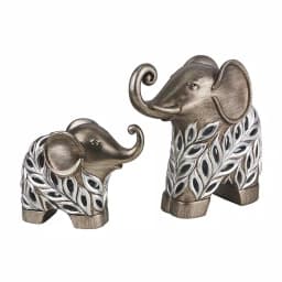 Unbranded Kiara Silver Elephant Figurine Set of 2 - Modern Resin Peacock Feather Decor thumbnail 2