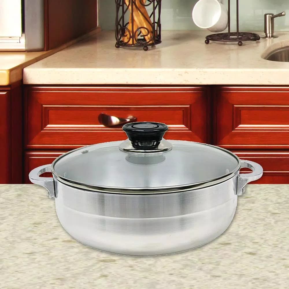 Home Basics Heavy Duty Aluminum Caldero with Glass Lid, 2.43 Qt.