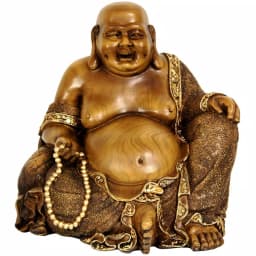Oriental Furniture 10.5 in. Sitting Hotei Happy Buddha Decorative Statue, Gold Resin thumbnail 1