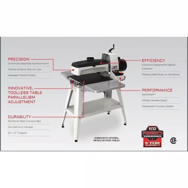 JET JWDS-1836 18-Inch Drum Sander with Stand, 1.75 HP, Variable Speed