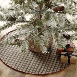 VHC Brands Weston 21 in. Slate Grey Windowpane Plaid Christmas Tree Skirt with Cherry Red Trim thumbnail 4