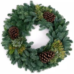 VAN ZYVERDEN 24 in. Fresh Cut Pacific Northwest Mixed Christmas Wreath with Noble Fir, Cedar, Juniper, and Pine Cones thumbnail 2