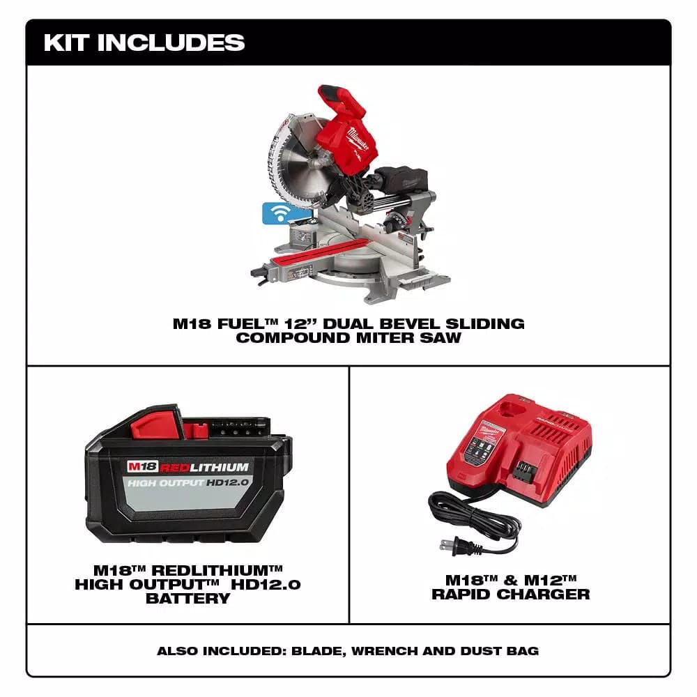 Milwaukee M18 FUEL 12 in. Dual Bevel Sliding Compound Miter Saw Kit with Stand, Battery & Charger