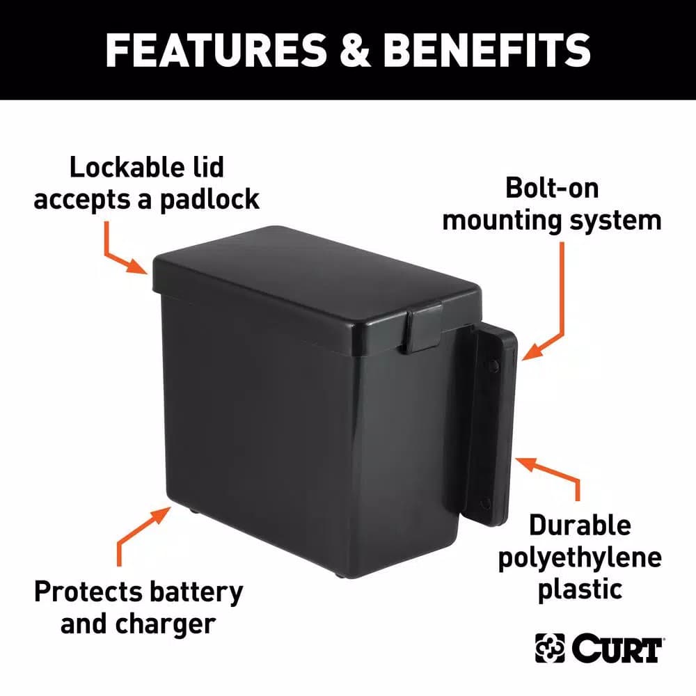 CURT 6" x 5-1/2" x 3-1/4" Breakaway Battery Case with Lockable Tab for Trailer