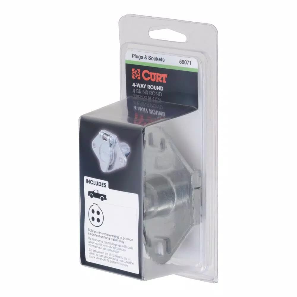 CURT 4-Way Round Female Connector Socket, Vehicle Side Trailer Wiring Kit