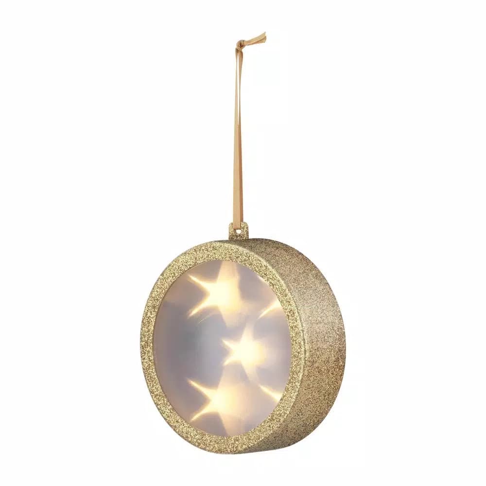 Haute Decor 4 in. Gold Lighted Holographic Star Ornament with Timer - 1 Pack