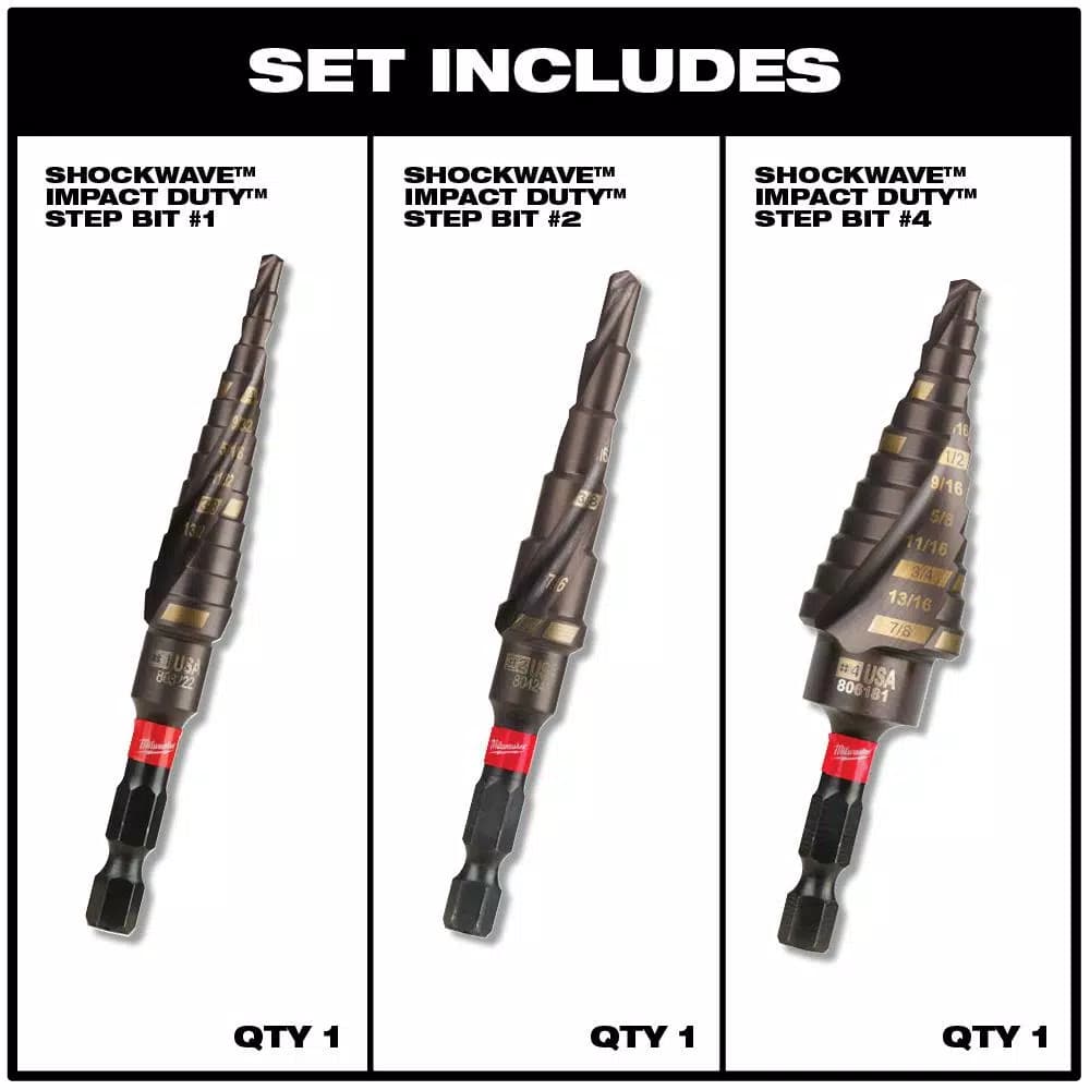 Milwaukee SHOCKWAVE Impact Duty Titanium Step Bit Kit, 3-Piece