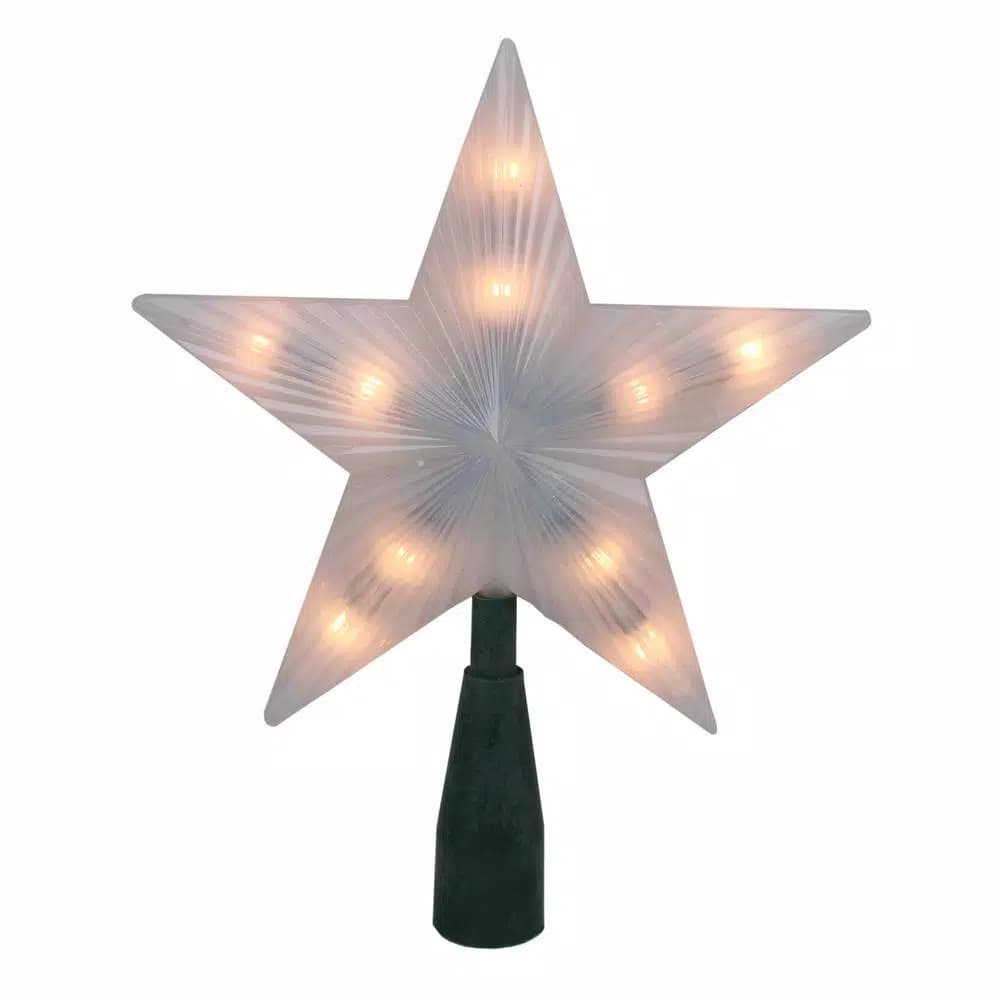 Northlight 7 in. Lighted Frosted 5-Point Star Christmas Tree Topper with 10 Clear Mini Lights