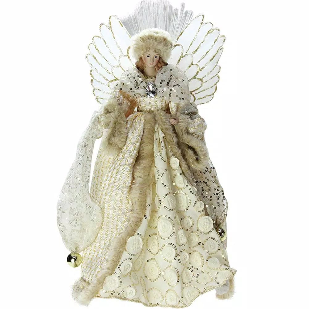 Northlight 16 in. Lighted Fiber Optic Angel Christmas Tree Topper with Golden Sequined Gown