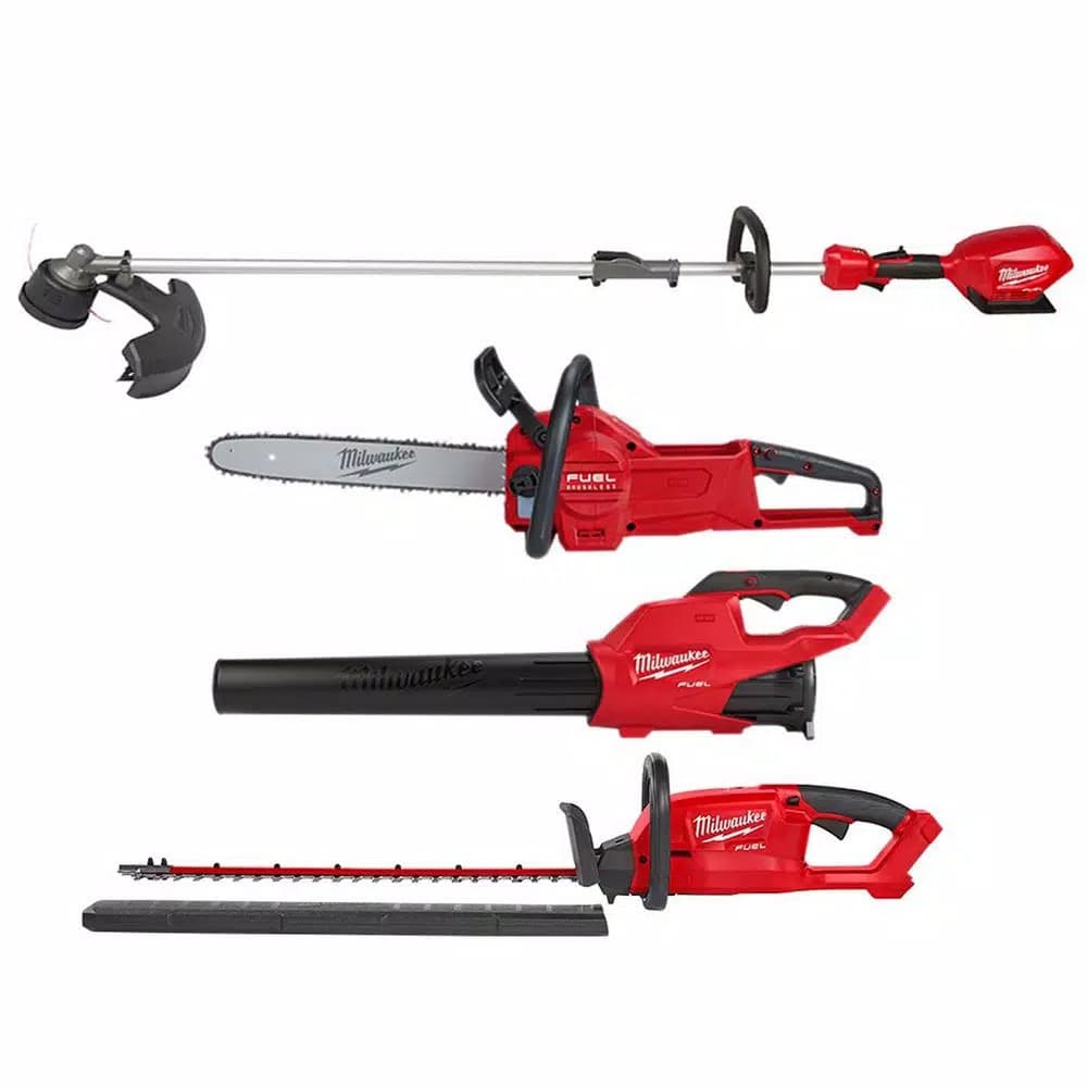 Milwaukee M18 FUEL 18V Cordless Brushless Landscaping Combo Kit: String Trimmer, Blower, Hedge Trimmer & Chainsaw
