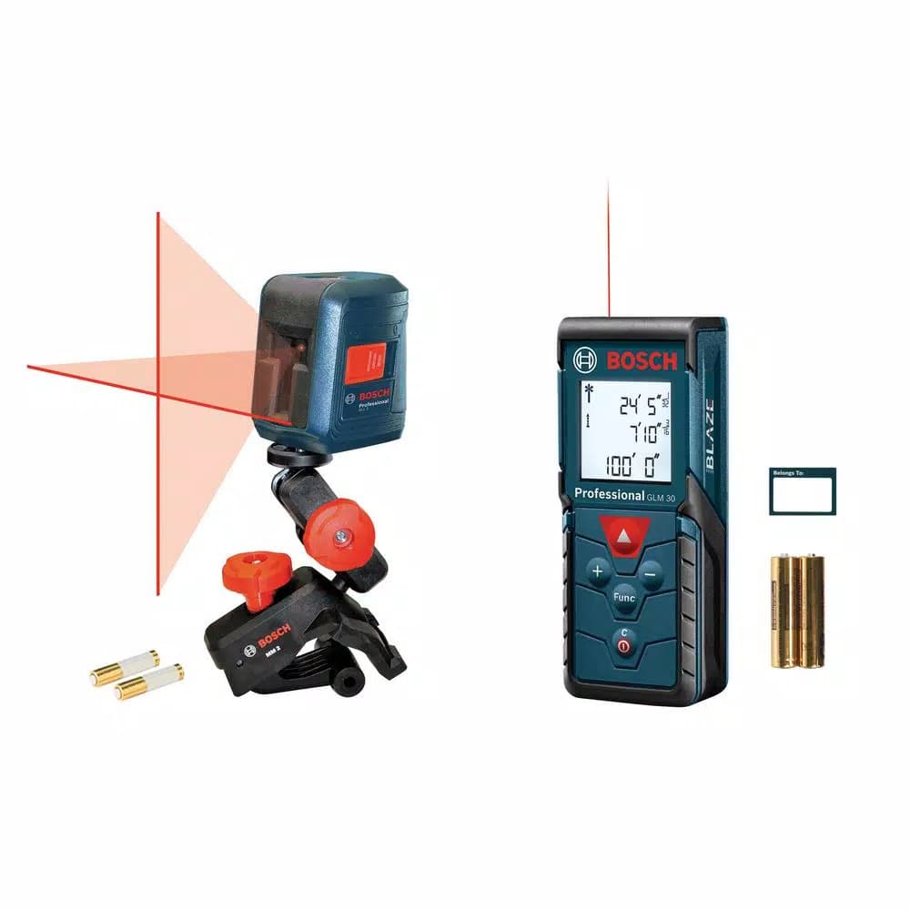 Bosch GLL 2 Self-Leveling Cross-Line Laser and GLM 30 Laser Measure 2-Tool Combo Kit