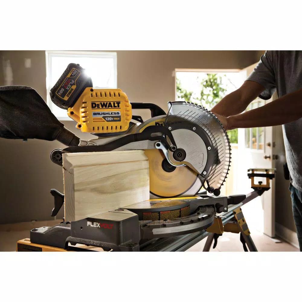 DEWALT 12 in. FLEXVOLT 120V MAX Brushless Compound Miter Saw with AC Adapter & Heavy Duty Work Stand