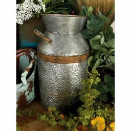 LITTON LANE 14 in. Gray Galvanized Tin Decorative Milk Can with Rust Band Handles thumbnail 1