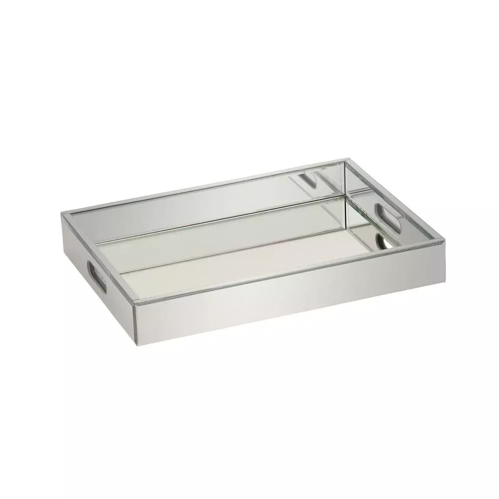 LITTON LANE 18 in. Modern Silver Decorative Mirror Tray with Polished Aluminum Exterior