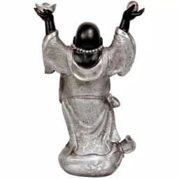 Oriental Furniture 17 in. Standing Prosperity Dancing Buddha Statue - Silver & Black thumbnail 2