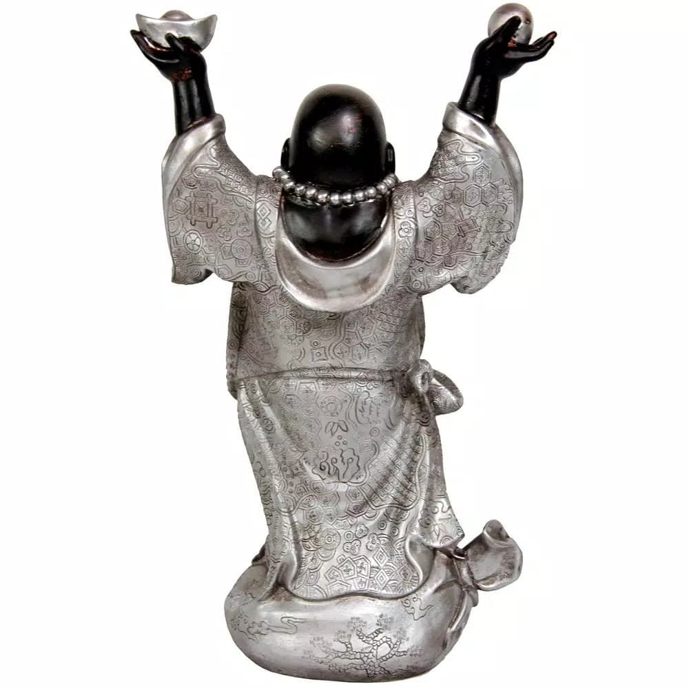 Oriental Furniture 17 in. Standing Prosperity Dancing Buddha Statue - Silver & Black