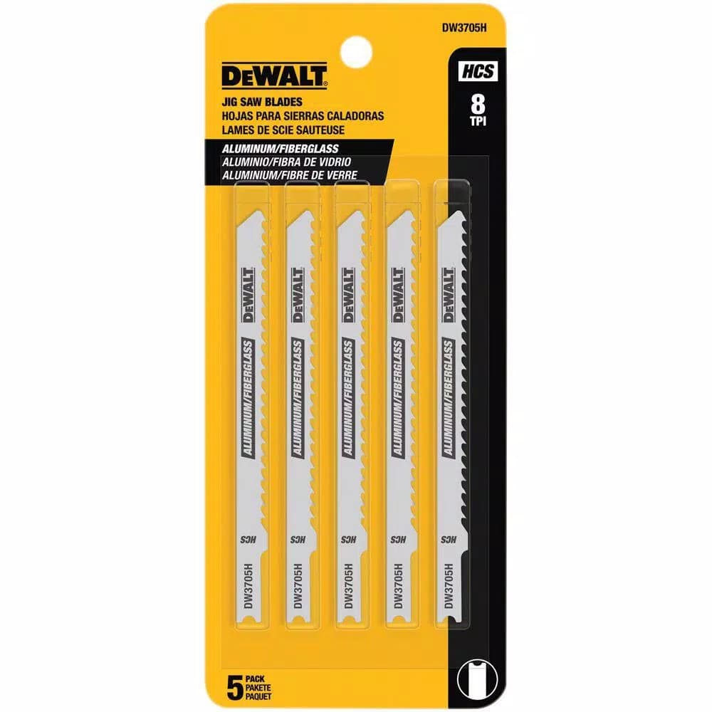 DEWALT 4 in. 8 TPI High Carbon Steel U-Shank Jigsaw Blades, 5-Pack