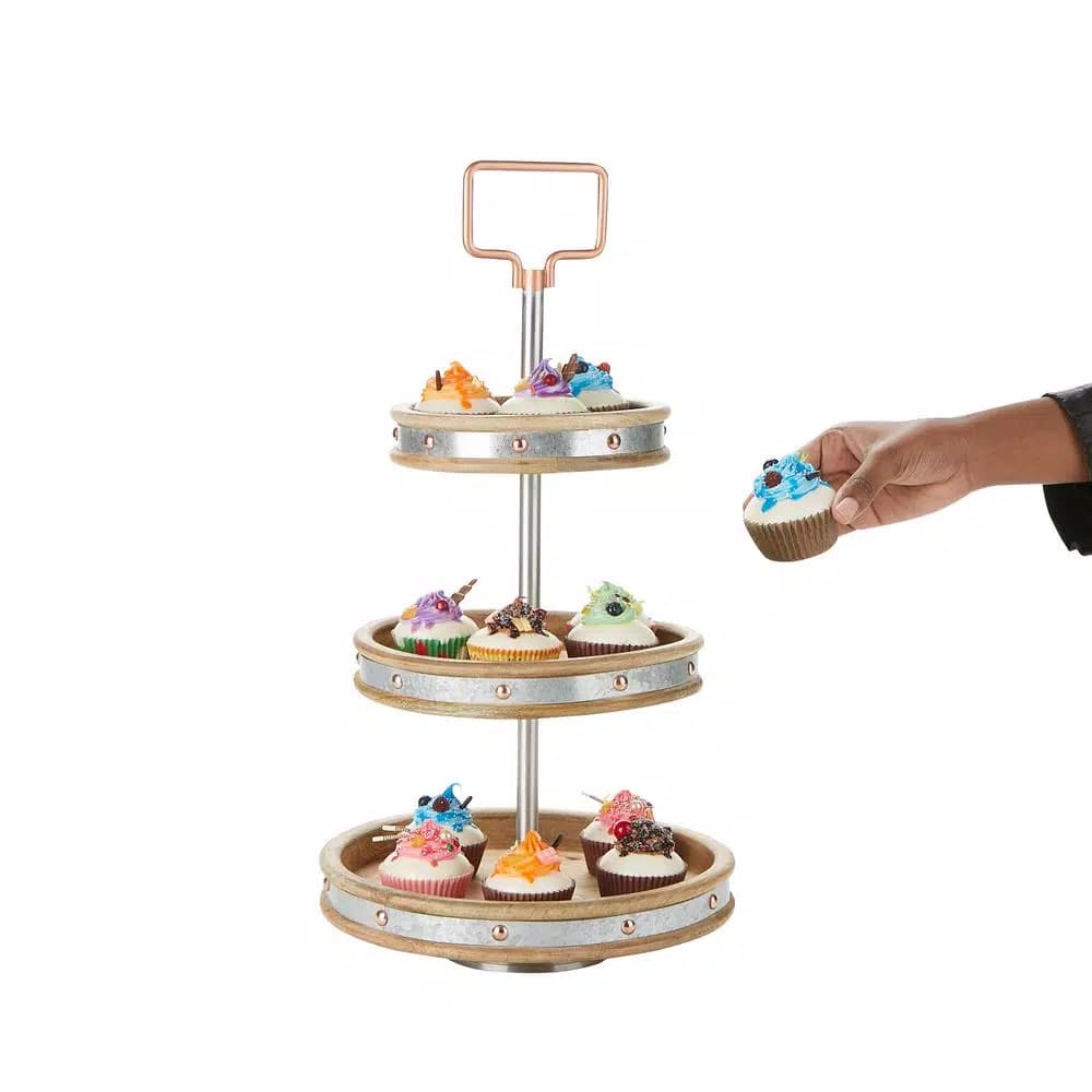 Mind Reader Products 3-Tier Silver Cake Stand with Handle, Galvanized Steel Dessert Display