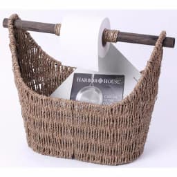 Unbranded Seagrass Magazine and Toilet Paper Holder Basket with Wooden Rod - Natural thumbnail 4