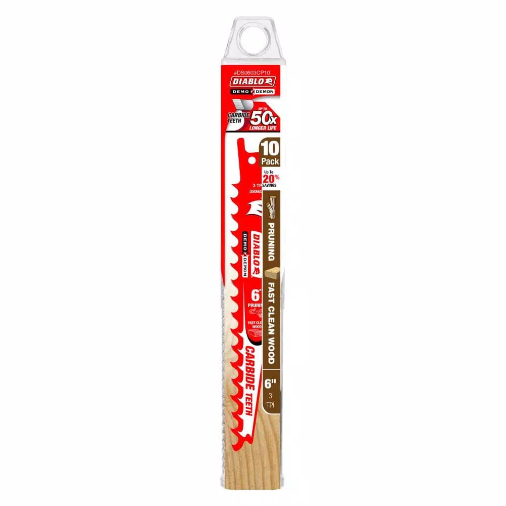 Diablo Demo Demon 6 in. Carbide Pruning and Clean Wood Reciprocating Saw Blades, 10-Pack