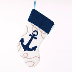 Glitzhome 19 in. Nautical Anchor Hooked Christmas Stocking, Navy Blue and White thumbnail 1