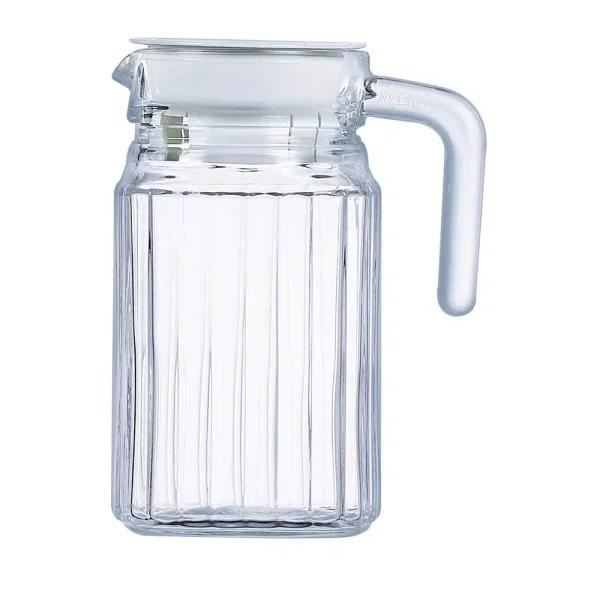 Luminarc Quadro Glass Jug with White Lid, 16.75 oz. Small Pitcher