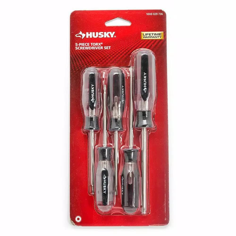 Husky 5-Piece Torx Screwdriver Set, High Strength Alloy Steel Blades, Ergonomic Handles