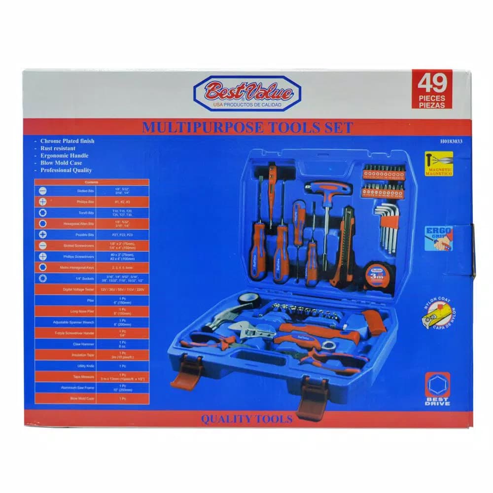 Best Value 49-Piece Homeowners Tool Kit Set with Blow Mold Case and Chrome Plated Finish