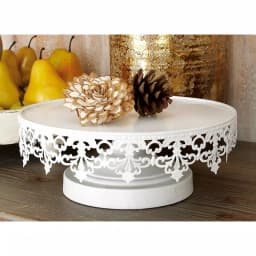LITTON LANE White Iron Round Cake Stand Set of 3 with Lattice Lace Overhang thumbnail 4
