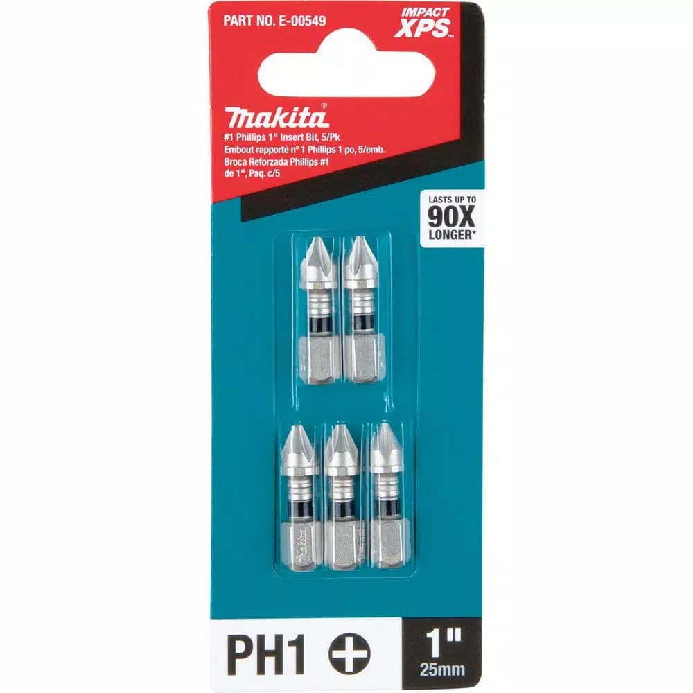 Makita ImpactXPS #1 Phillips 1 in. Insert Bits (5-Pack) for High-Torque Impact Drivers
