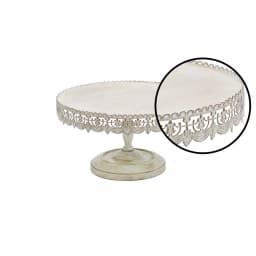 LITTON LANE 16 in. Round Whitewashed and Rust Brown Iron Cake Stand with Floral Bunting Overhang thumbnail 2