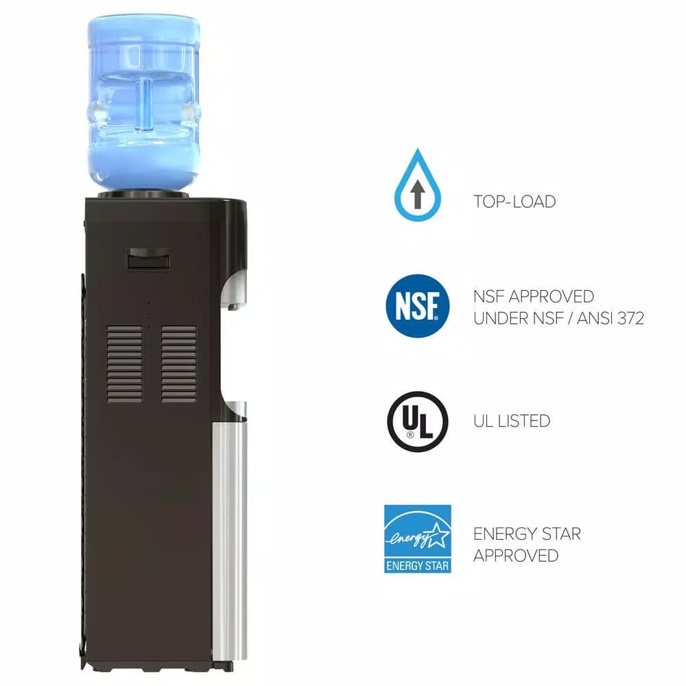 Brio Essential Series Tri-Temp Top Loading Water Cooler Dispenser, Black and Stainless Steel
