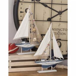 LITTON LANE Coastal Nautical Wooden Sailboat Sculptures, Set of 2, 20-Inch Distressed Blue and White Pine thumbnail 1