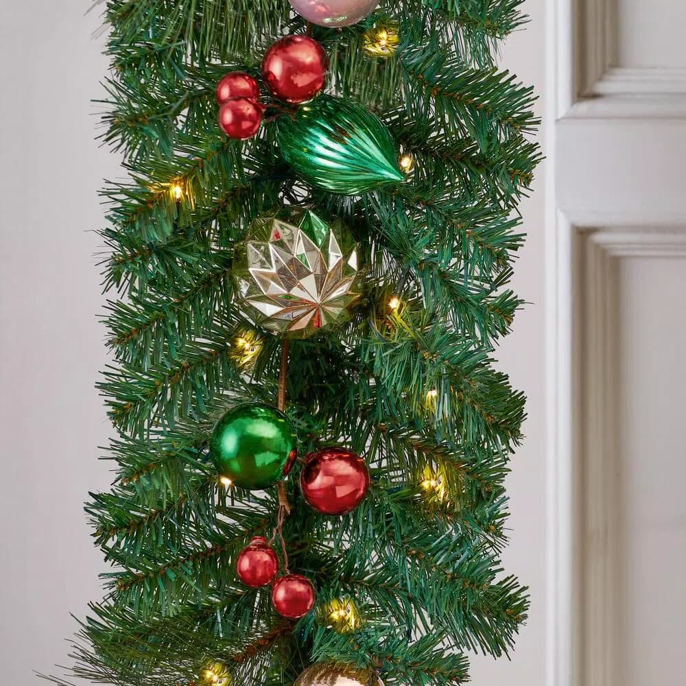 Home Accents Holiday 9 ft. Fantasleigh Pre-Lit LED Artificial Christmas Garland with Ornaments