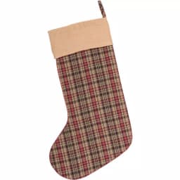VHC Brands Clement 20 in. Red Plaid and Jute Burlap Rustic Christmas Stocking thumbnail 2