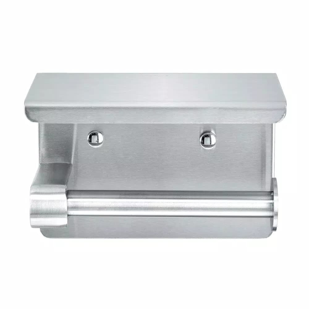 Alpine Industries Single Post Toilet Paper Holder with Storage Shelf, Brushed Stainless Steel