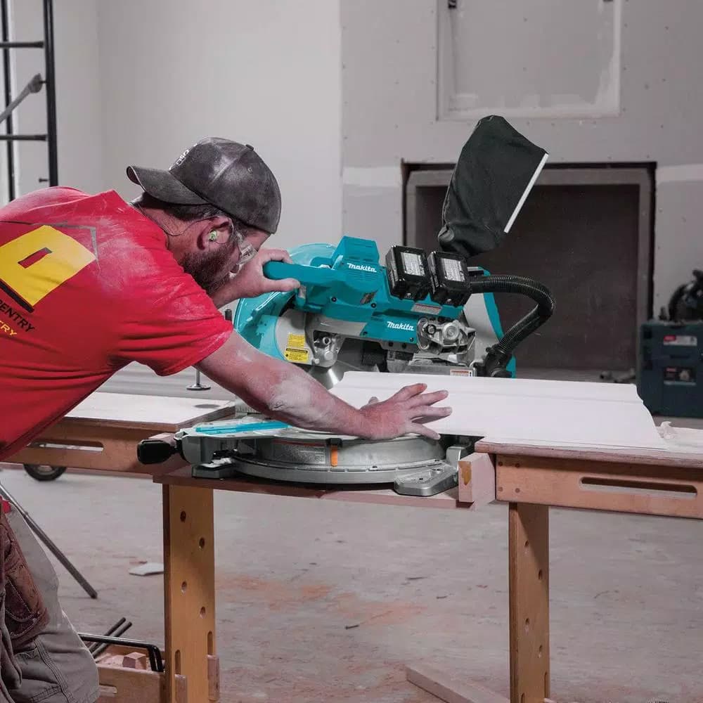 Makita 10 in. Dual-Bevel Sliding Compound Miter Saw X2 LXT Brushless Cordless with Laser and 5.0 Ah Batteries